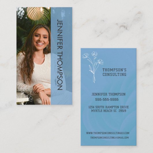 Moderne foto Professioneel Blauw Visitekaartje (Voorkant / Achterkant)