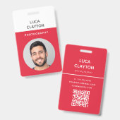 Moderne foto Professionele QR-code Logo Rode naam Badge (Voor- en achterkant)