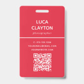 Moderne foto Professionele QR-code Logo Rode naam Badge (Achterkant)