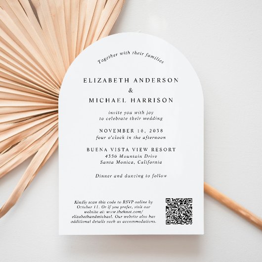 Moderne foto QR-code alles in één boog bruiloft Kaart