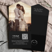 Moderne foto QR Code Black Wedding All In One Uitnodiging