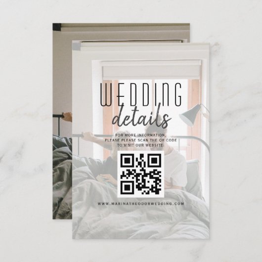 Moderne foto QR code bruiloft details Informatiekaartje (Voorkant / Achterkant)
