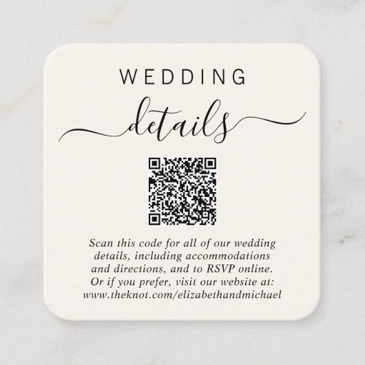 Moderne foto QR Code Cream bruiloft details Informatiekaartje (Voorkant)