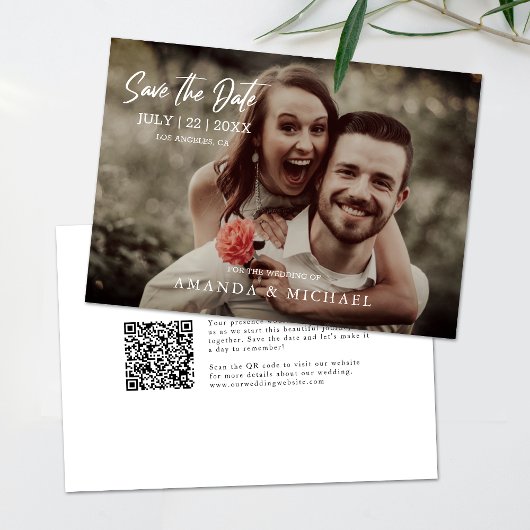 Moderne foto QR-code Eenvoudige bruiloft Bewaar de Kaart