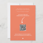 Moderne foto QR code fel sinaasappel bruiloft Save The Date (Achterkant)