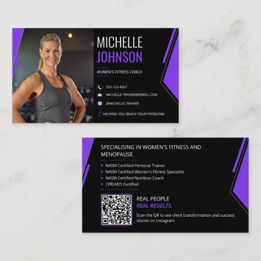 Moderne foto QR-code fitnesscoach Visitekaartje (Voorkant / Achterkant)