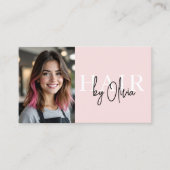 Moderne Foto QR Code Haarstylist Blush Pink Visitekaartje (Voorkant)