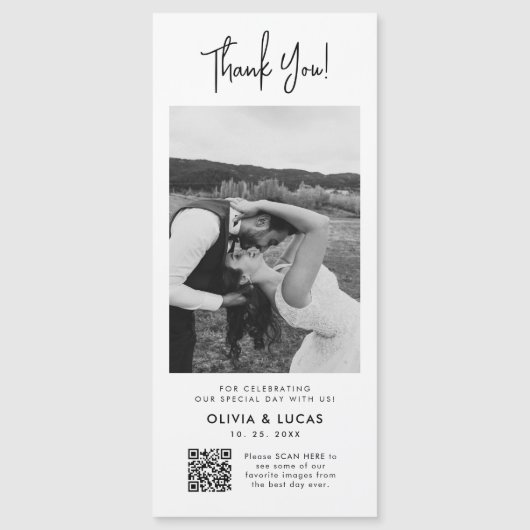 Moderne foto QR-code Magnetische bruiloft Dank u (Voorkant)