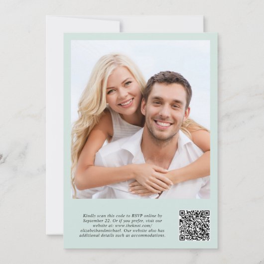 Moderne foto QR Code Mint Weddenschappen Receptie Kaart (Achterkant)