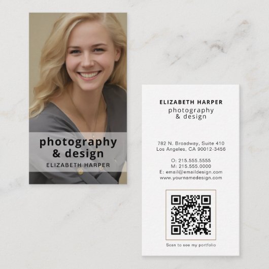 Moderne foto QR-code professioneel minimalistisch Visitekaartje (Voorkant / Achterkant)