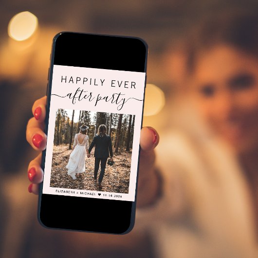 Moderne foto QR Code Roze bruiloft Ontvangst Aankondiging