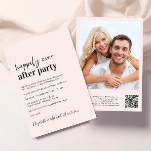 Moderne foto QR-code Roze bruiloftsreceptie Kaart