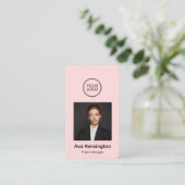 Moderne foto QR-code roze gepersonaliseerd logo Visitekaartje (Staand voorkant)