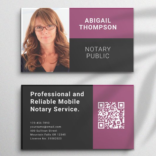 Moderne foto QR Code Roze Mobiele Notaris Visitekaartje