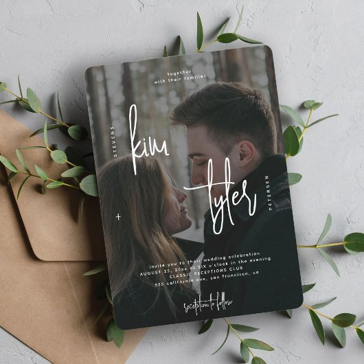 Moderne foto QR CODE scripthandtekening bruiloft Kaart