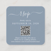 Moderne Foto QR Code Stoffig Blauw Bruiloft RSVP Informatiekaartje (Voorkant)