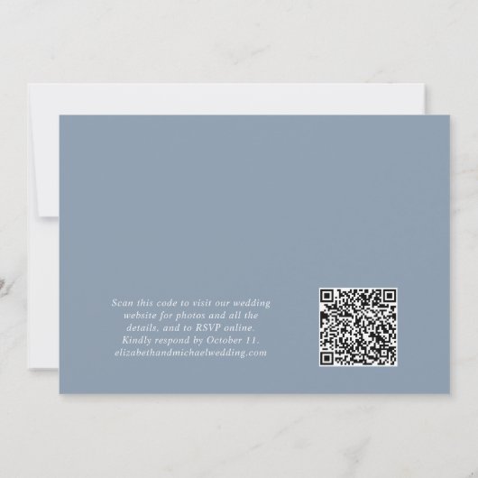 Moderne foto QR-code stoffig blauwe bruiloftsrecep Kaart (Achterkant)
