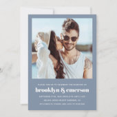 Moderne foto QR-code Stusty Blue Wedding Kaart (Voorkant)