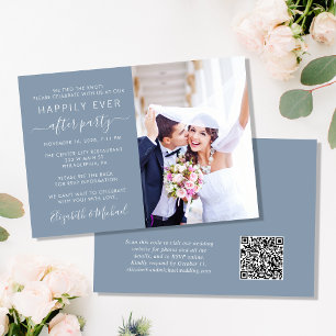 Moderne foto-QR-code Stusty Blue Wedding Reception Kaart