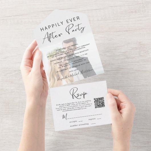 Moderne foto QR Code Weddenschap Reception All In One Uitnodiging (Afscheurbaar)