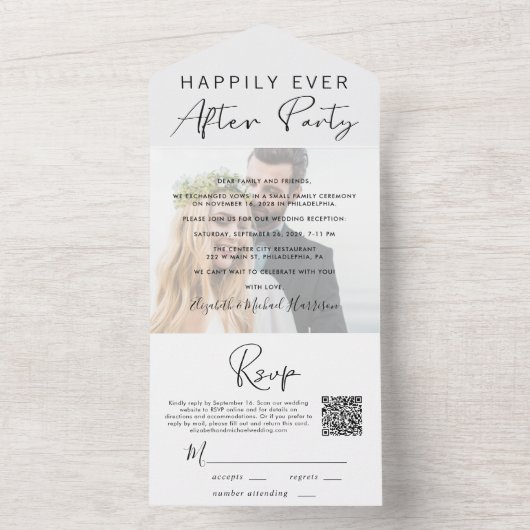 Moderne foto QR Code Weddenschap Reception All In One Uitnodiging (Binnen)