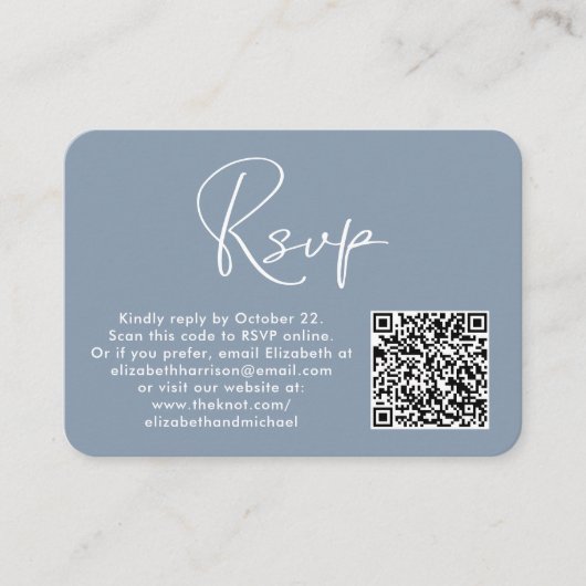 Moderne foto QR Code Weddenschap RSVP Dusty Blue Informatiekaartje (Voorkant)