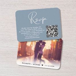 Moderne foto QR Code Weddenschap RSVP Dusty Blue Informatiekaartje