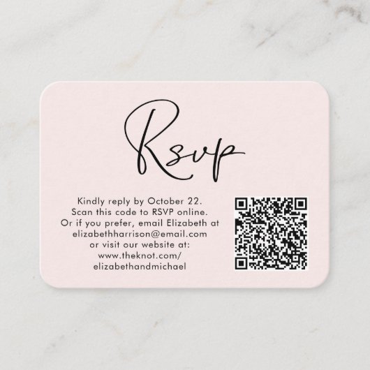 Moderne foto QR Code Weddenschap RSVP Roze Informatiekaartje (Voorkant)