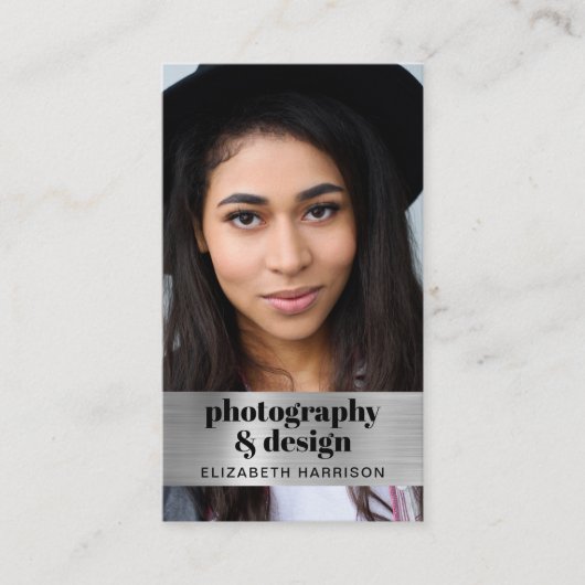 Moderne foto QR Code Zilver Visitekaartje (Voorkant)