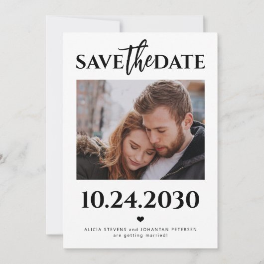 Moderne foto QR code zwart-wit bruiloft Save The Date (Voorkant)