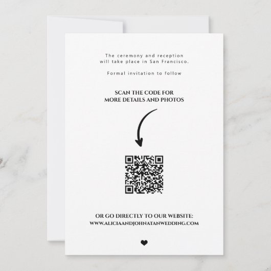 Moderne foto QR code zwart-wit bruiloft Save The Date (Achterkant)
