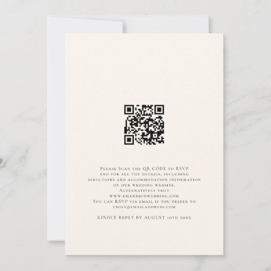 Moderne foto-QR-codescript Cream Weddenschap Kaart (Achterkant)