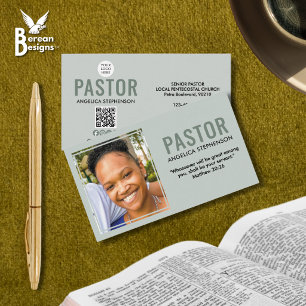 Moderne Foto QR Logo Sage Groen Kerk Pastor Visitekaartje