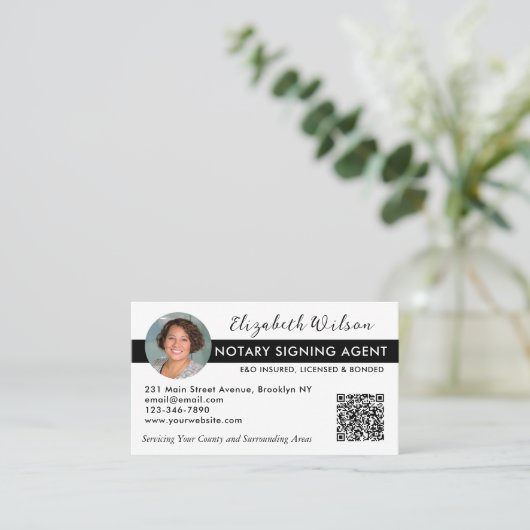 Moderne foto QR notaris ondertekening lening agent Visitekaartje (Staand voorkant)