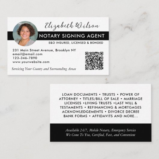 Moderne foto QR notaris ondertekening lening agent Visitekaartje (Voorkant / Achterkant)