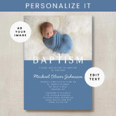 Moderne foto Religieuze Cross Blue Boy Baptisme Kaart