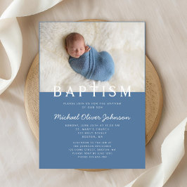 Moderne foto Religieuze Cross Blue Boy Baptisme Kaart