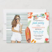 Moderne foto Retro Tropisch Zwembad Party Verjaard Kaart (Voorkant)