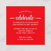 Moderne foto rode afstudeerfeest informatiekaartje (Achterkant)