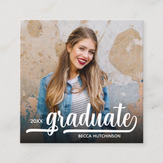 Moderne foto rode afstudeerfeest informatiekaartje (Voorkant)