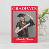 Moderne foto Rode Afstuderen Aankondiging (Staand voorkant)