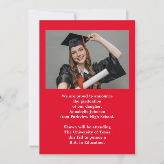Moderne foto Rode Afstuderen Aankondiging (Achterkant)