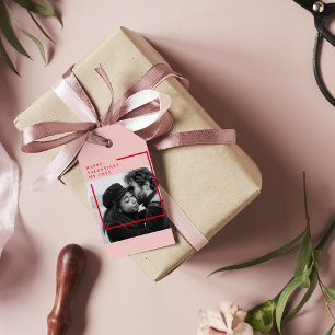 Moderne foto   Rode en roze fijne Valentijnse cade Cadeaulabel