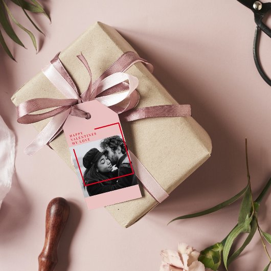 Moderne foto | Rode en roze fijne Valentijnse cade Cadeaulabel