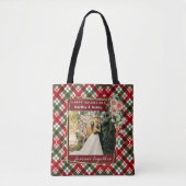 Moderne foto | Rood & Groen Plaid Gelukkige Valent Tote Bag (Voorkant)