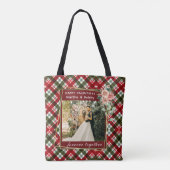 Moderne foto | Rood & Groen Plaid Gelukkige Valent Tote Bag (Achterkant)