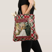 Moderne foto | Rood & Groen Plaid Gelukkige Valent Tote Bag (Dichtbij)