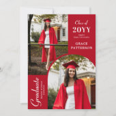 Moderne foto rood wit Afstuderen aankondiging (Voorkant)