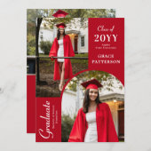 Moderne foto rood wit Afstuderen aankondiging (Voorkant / Achterkant)