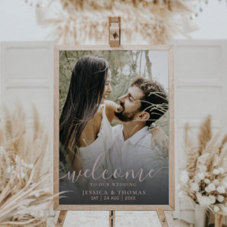 Moderne foto Roos Gold Calligraphy Wedding Sign Poster